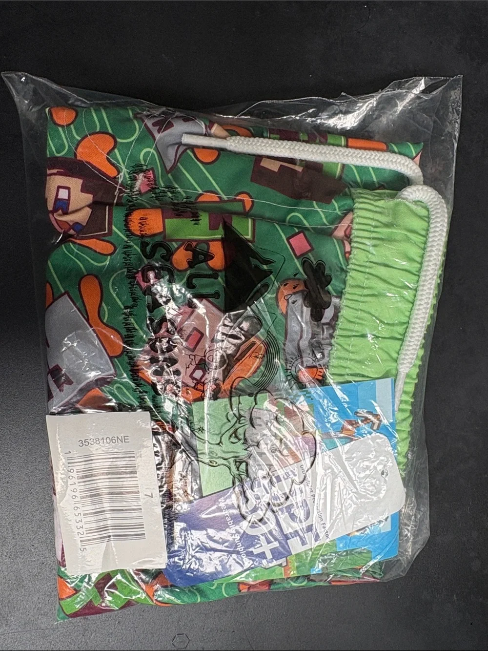 Kids Drawstring Swim Shorts in Green - Fun Cartoon Print MINDCRAFT SIZE 7